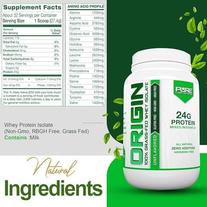 Pure Label Nutrition 100% Grass Fed Whey Protein Isolate Unflavored-Keto-Low Carb