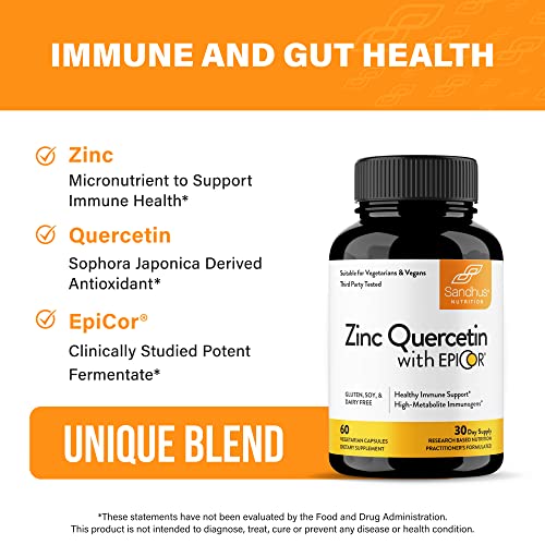 Sandhu's Zinc Quercetin with EpiCor® 60 Vegetarian Capsules - Gluten-Free Zinc