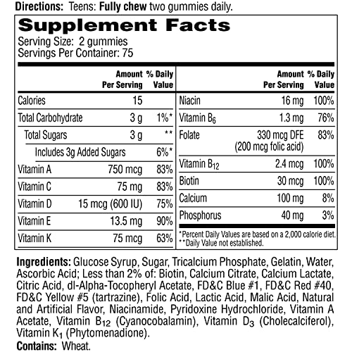 One A Day Teen for Him Multivitamin Gummies, Gummy Multivitamins with Vitamin A, C, D