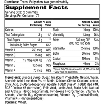 One A Day Teen for Him Multivitamin Gummies, Gummy Multivitamins with Vitamin A, C, D