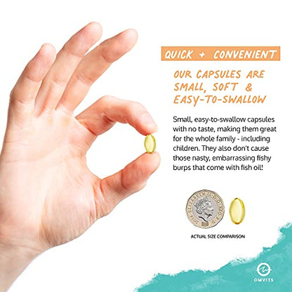 Omvits Vegan Omega 3 DHA from Algae Oil 1000mg - 60 Softgel Capsules with Vitamin E