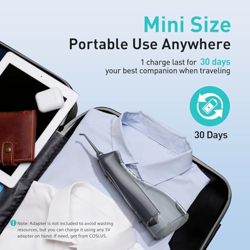 Water Dental Teeth Flosser Pick: 300ML Rechargeable Travel Irrigation Cleaner IPX7 Waterproof Portable Cordless Teeth Cleaning