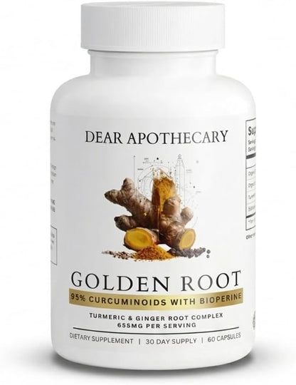 Golden Root - Turmeric Curcumin 95% with BioPerine & Ginger, Organic Turmeric Supplement, 655mg Per Serving, 60 Capsules, Vegan, Non-GMO, Gluten Free, Made in USA