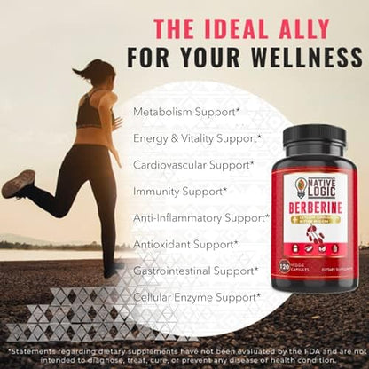 Native Logic Berberine HCL 1200mg with Ceylon Cinnamon, Bitter Melon, and Green Tea