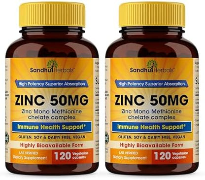 Sandhu Herbals Zinc 50mg & Sea Moss Black Seed Oil Ashwagandha Ginger Burdock Root Supplement for Men & Women| Made in USA