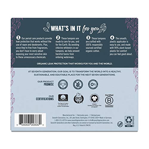 SEVENTH GENERATION Free & Clear Super Tampons with Applicator, 18 CT