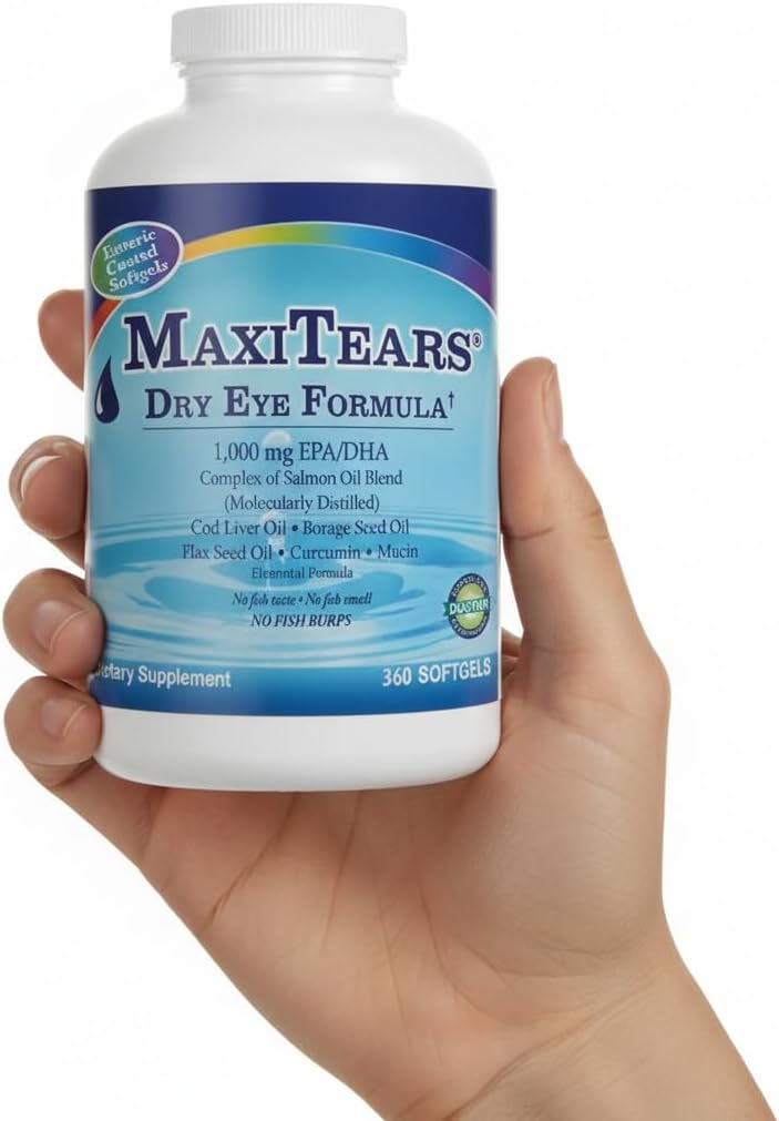 Dry Eye Supplement, Omega-3 Fish Oil Eye Health Supplement for Adults, Enteric-Coated Softgels with Mucin Complex, Turmeric Root, Eye Vitamins A & D3, EPA & DHA, 90-Day Supply, 360 Count