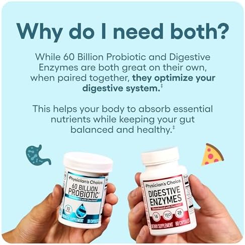Physician's CHOICE Complete Gut Health Bundle for Bloating, Digestive Health, Immune, & GLP-1 Support - 60 Billion Probiotic 30CT + Digestive Enzymes 90CT + Easy Mix Fiber Powder 30CT