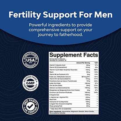 Prenatal Multivitamin Male Fertility Supplement - Mens Fertility Supplement with L-Arginine D-Aspartic Acid and Maca Root Prenatal Vitamins for Enhanced Motility Volume Potency and Fertility Support