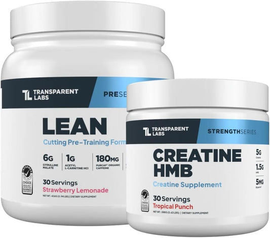 Transparent Labs Lean Pre-Workout (30 Servings, Strawberry Lemonade) & Creatine HMB (30 Servings, Tropical Punch)