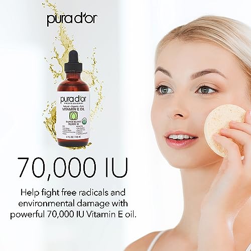 PURA D'OR 4 Oz ORGANIC Vitamin E Oil Blend 70,000 IU - 100% Natural Hexane Free, Sweet Almond