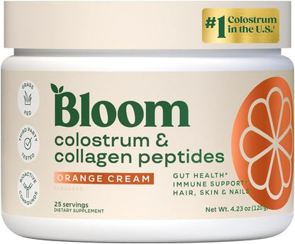 Bloom Nutrition Bovine Colostrum Powder, Orange Cream, 25 Servings | Gut Health, Immune Support, Hair Growth & Beauty Supplement, Gluten Free, Sugar Free