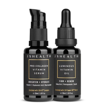 JSHealth Plump & Glow Skincare - Brightening Vitamin C Serum for Face & Hydrating Vitamin E Face Oil - Virtual Bundle