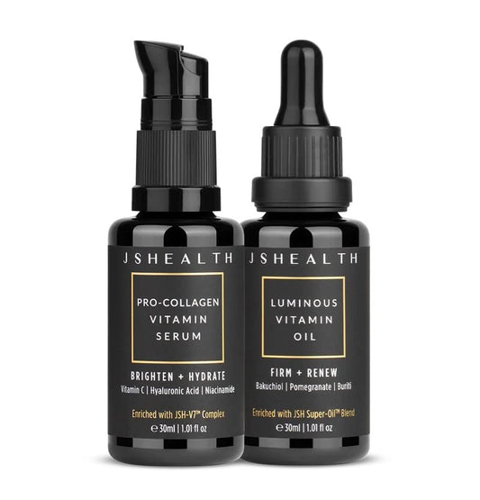 JSHealth Plump & Glow Skincare - Brightening Vitamin C Serum for Face & Hydrating Vitamin E Face Oil - Virtual Bundle