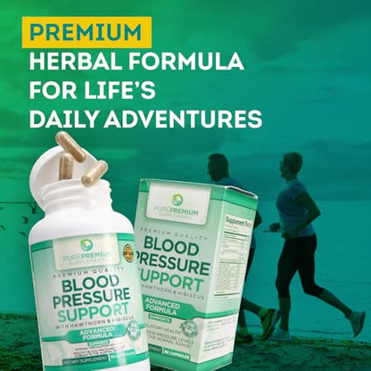 PurePremium Blood Pressure Support Supplement with Hawthorn, Hibiscus & Garlic Extract