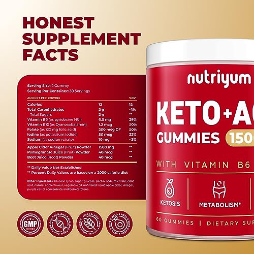 nutriyum Keto ACV Gummies 1500 mg - Apple Cider Vinegar Gummies with B6 & B12