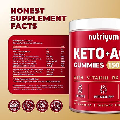 nutriyum Keto ACV Gummies 1500 mg - Apple Cider Vinegar Gummies with B6 & B12