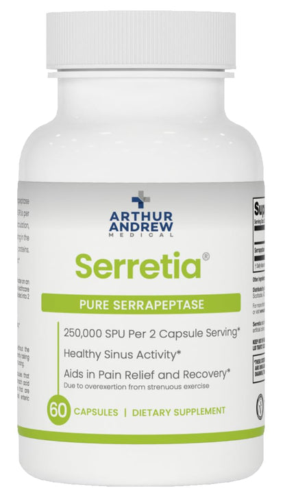 Arthur Andrew Medical, Serretia, Pure Serrapeptase Enzyme, 30 Capsules | Pure Serrapeptase Enzyme (250,000 SPU) In Acid Armor Capsules For Muscle Soreness, Recovery, & Sinus Support