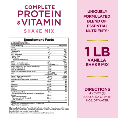 Nature's Bounty Complete Protein & Vitamin Shake Mix with Collagen & Fiber, Contains Vitamin C