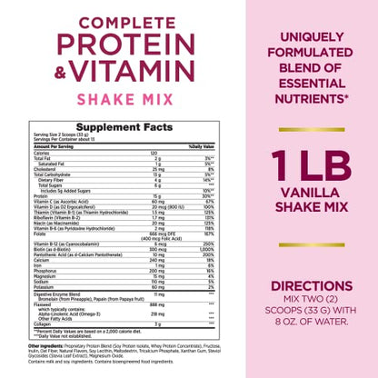 Nature's Bounty Complete Protein & Vitamin Shake Mix with Collagen & Fiber, Contains Vitamin C