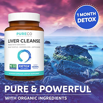 Organic Liver Cleanse Detox & Repair (Vegan, Non-GMO) Milk Thistle Extract (80% Silymarin)