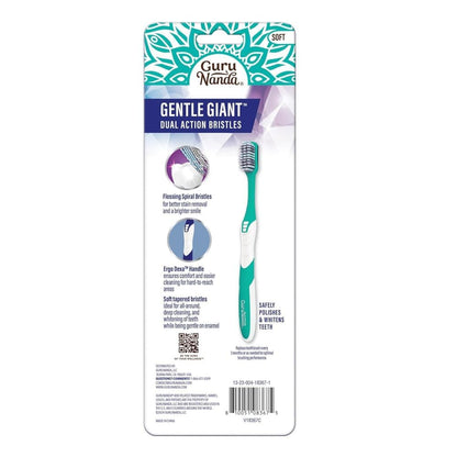 GuruNanda Gentle Giant Toothbrush with Dual Action Flossing Spiral Bristles, Non-Slip Ergo Dexa Grip, Helps in Teeth Whitening, BPA Free Manual Toothbrushes, Assorted Colors, 4 Count