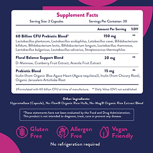 Probiotics for Women | Easy to Swallow Tiny Capsule | with Prebiotics, 60 Billion CFUs