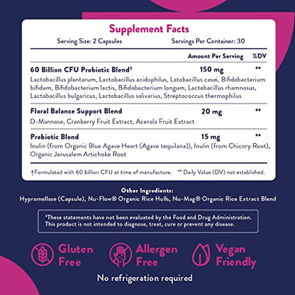 Probiotics for Women | Easy to Swallow Tiny Capsule | with Prebiotics, 60 Billion CFUs