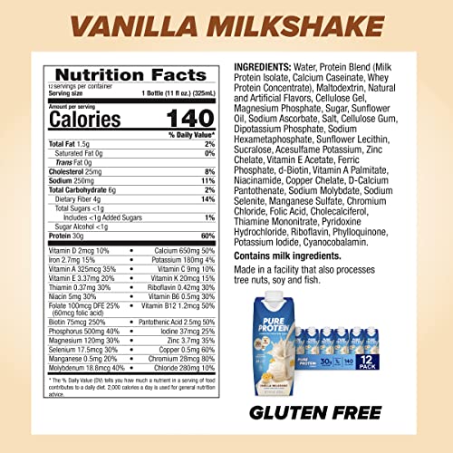 Pure Protein Vanilla Protein Shake, 30g Complete Protein, Vitamins A, C, D, and E plus