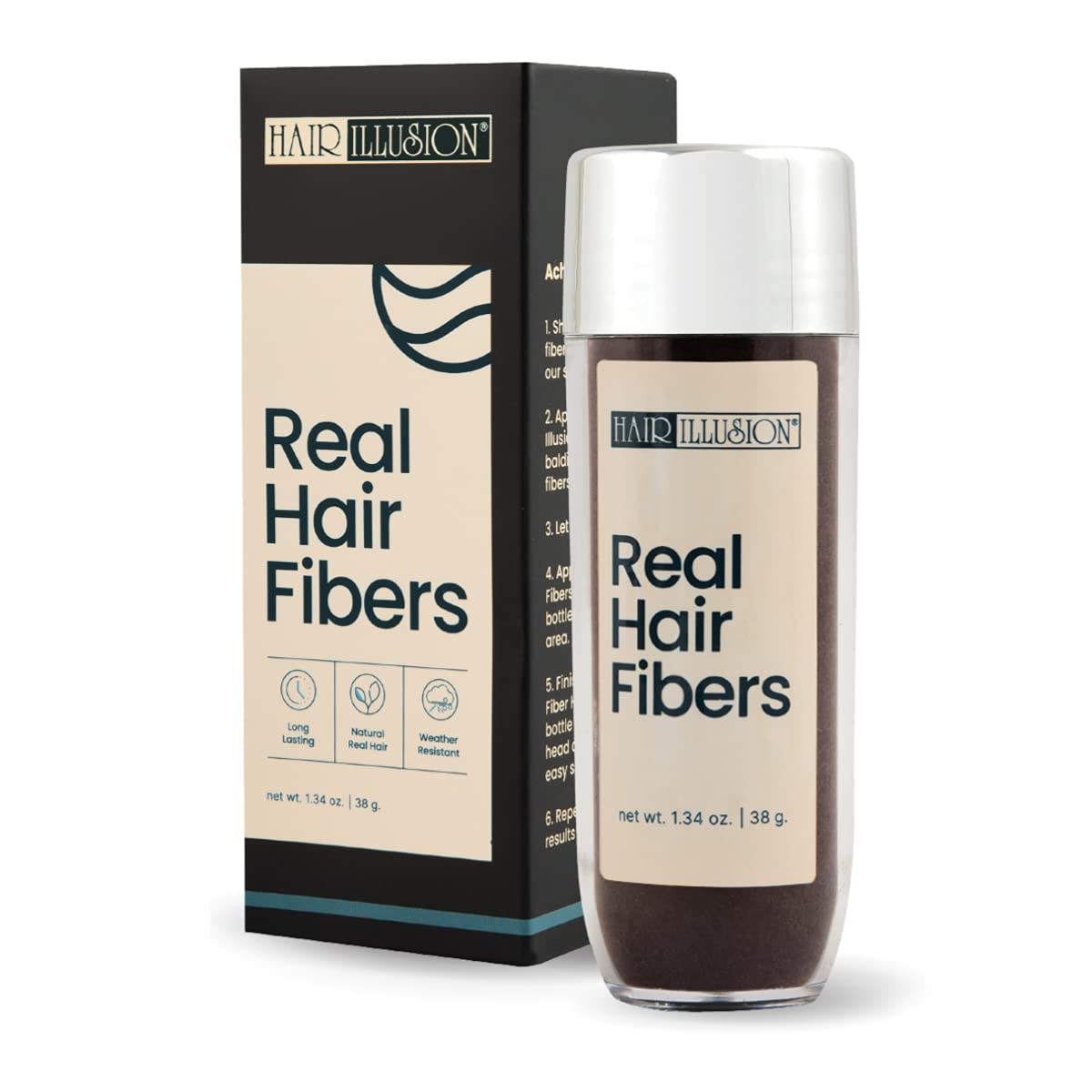 Hair Illusion 100% Natural Human Hair Fibers Not Synthetic for Men and Women, Premium Hair Building Formulation, Large, 38 g Bottle, Jet Black