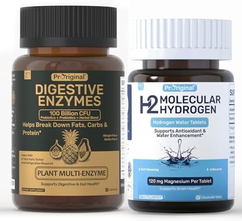 12 PPM Molecular Hydrogen Tablets & Digestive Enzymes with Probiotics and Prebiotics | Daily Wellness & Digestive Routine | 2 Items