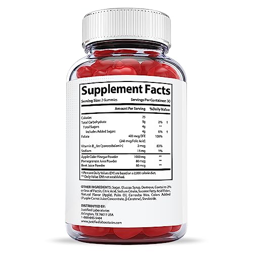Justified Laboratories X Slim Keto ACV Gummies 1000MG Xslim Vegan Non GMO with Pomegranate