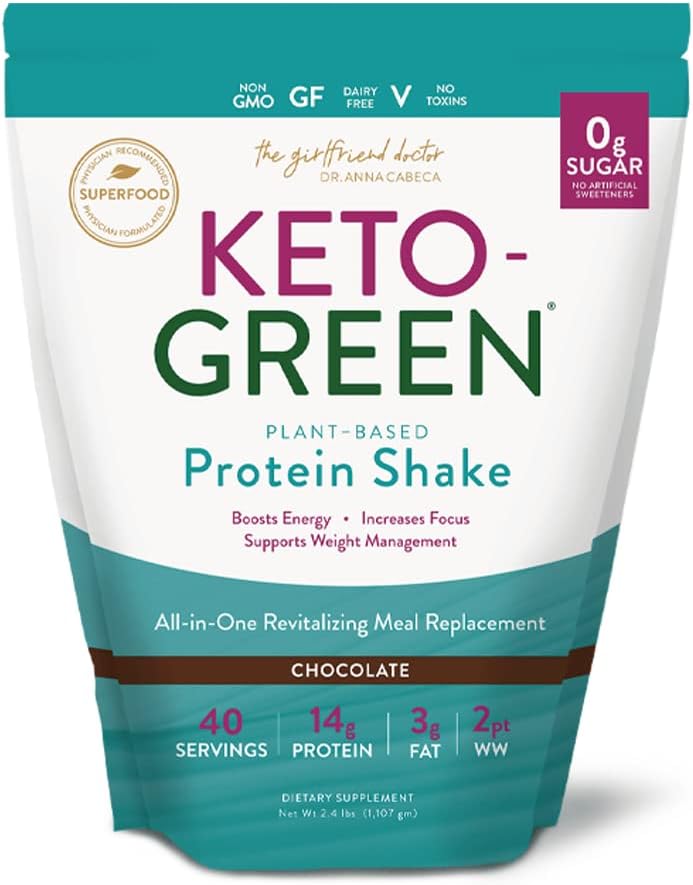Keto-Green Chocolate Vegan Protein Powder for Women by Dr. Anna Cabeca | Plant Based Protein Powder with Greens | Dairy Free, Sugar Free | Protein Shake 40 Servings