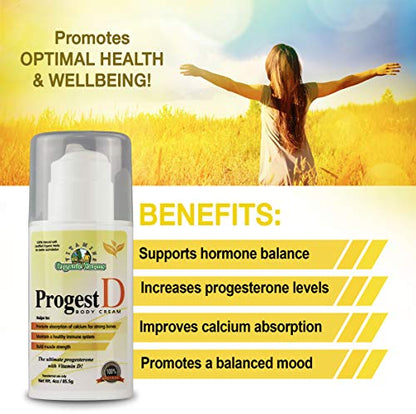 Progest D Progesterone Body Cream Net Wt. 4oz / 85.5g - Transdermal use only, Progesterone