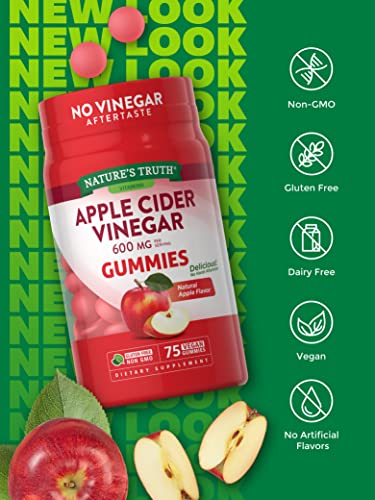 Nature's Truth Apple Cider Vinegar Gummies | 600 mg | 75 Gummies | Natural Apple Flavor
