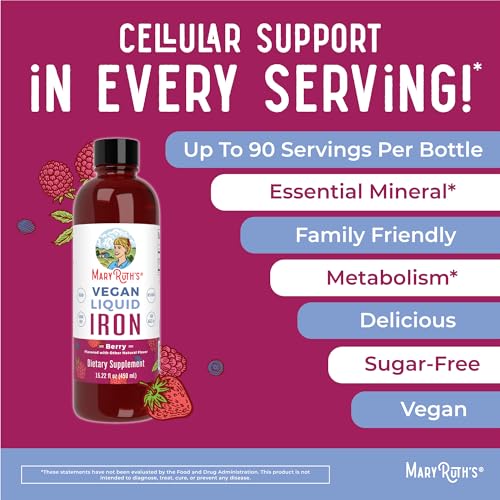 MaryRuth Organics Liquid Iron Supplement for Women Men & Kids, Iron for Healthy Blood
