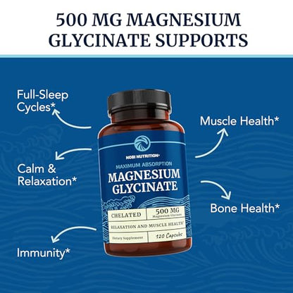 Magnesium Glycinate 500mg | Chelated Bisglycinate Complex for Muscle Relaxation