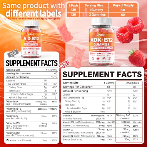 Sugar-Free Vitamin ADK + Vitamin B12 Gummies for Adults - B12 Vitamins 5000mcg