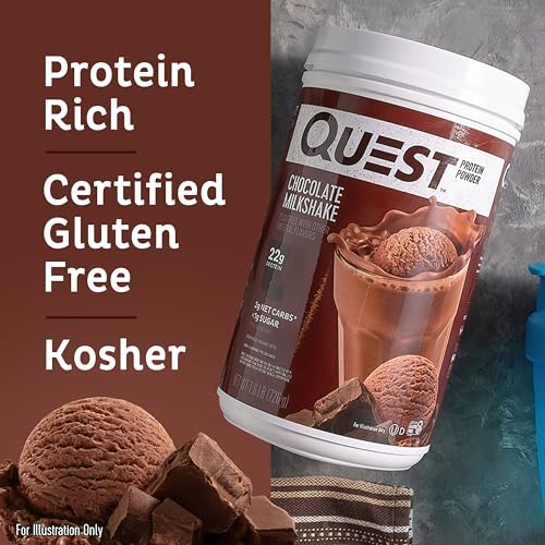 Quest Nutrition Chocolate Milkshake Protein Powder, 22g Protein, 2g Net Carbs, 1g Sugar