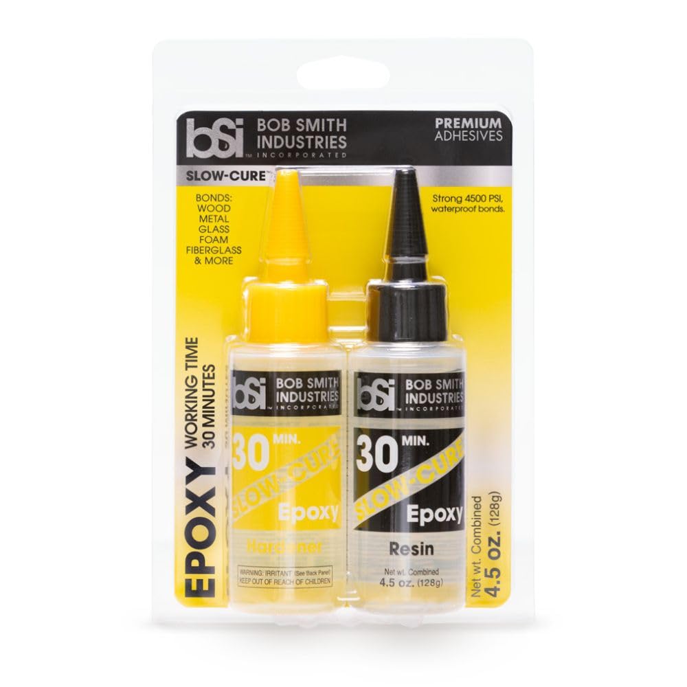 Bob Smith Industries BSI-205 Slow-Cure™ Epoxy - 4.5 oz. Combined, Clear - 30-Minute Working Time Adhesive for Wood, Fiberglass, Metal, Crafts & Structural Repairs