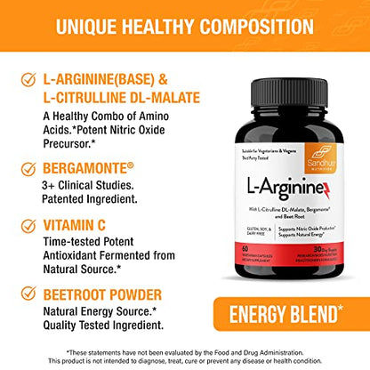 Sandhu's L-Arginine with Nitric Oxide Precursor | Made in The USA| 30 Days Supply