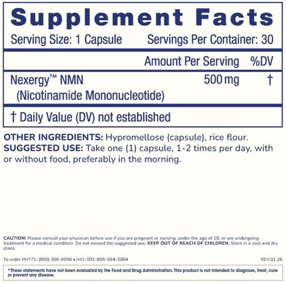 ProHealth Longevity Essentials NMN 500 (500mg, 30 Capsules) - Featuring Nexergy™ NMN 500mg Supplement, NAD+ Precursor, Dietary Supplement, Cellular Health, Metabolism Support