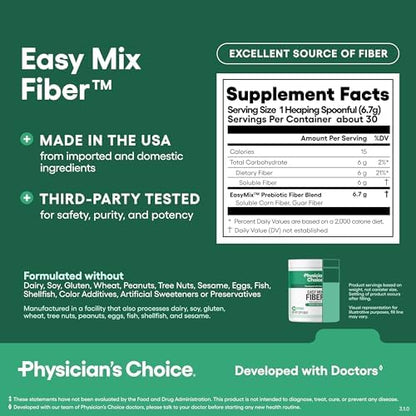 Physician's CHOICE Complete Gut Health Bundle for Bloating, Digestive Health, Immune, & GLP-1 Support - 60 Billion Probiotic 30CT + Digestive Enzymes 90CT + Easy Mix Fiber Powder 30CT
