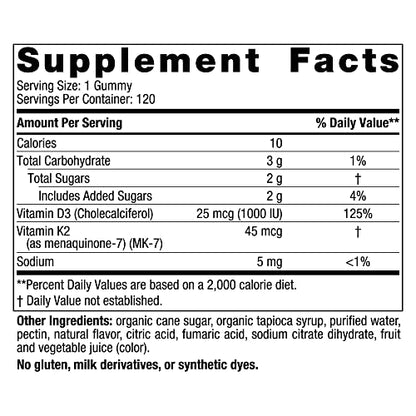 Nordic Naturals Vitamin D3 + K2 Gummies, Pomegranate - 120 Gummies - 1000 IU Vitamin