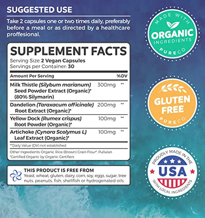 Organic Liver Cleanse Detox & Repair (Vegan, Non-GMO) Milk Thistle Extract (80% Silymarin)