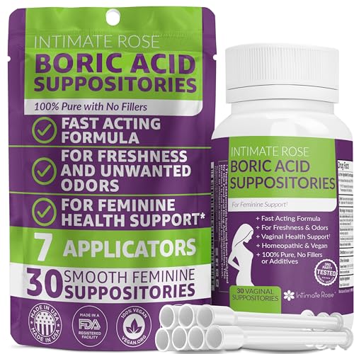 Intimate Rose Boric Acid Suppositories and pH Test Strips for Women (50 Strips) Bundle.