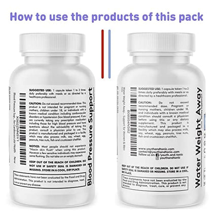 Youth & Tonic Daily Water Weight Away Pills and Blood Pressure Support Supplements/Natural