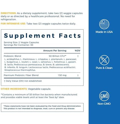 NewRhythm Probiotics 50 Billion CFU 20 Strains, 60 Veggie Capsules and Kids Probiotic Chewables, 5 Billion CFU 10 Strains