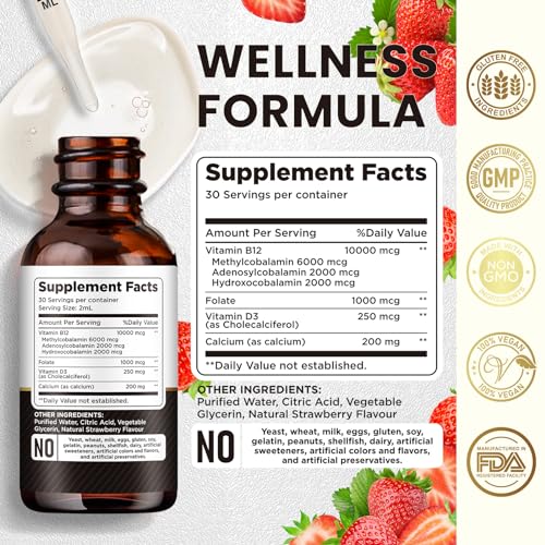 dilib Vitamin B12 Complex 10000 mcg | Vegan Triple Liquid B-12 Drops Sublingual Supple