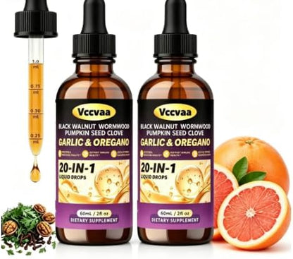2 Pack 20-in-1 Wormwood Black Walnut Parasite Cleanse for Humans, with Pumpkin Seed & Oregano, Digestive & Intestinal Health Support, Immune System Booster, 2 Fl Oz per Bottle